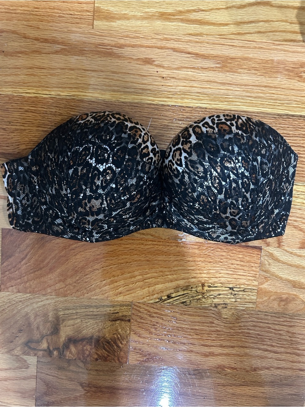 Victoria's Secret Strapless Leopard Lace Bustier - Black/Tan